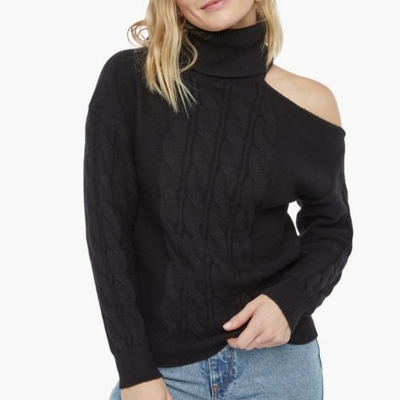 NWOT Women's One Shoulder Cable Sweater Size M Black Caviar - Picture 1 of 4